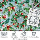 Watercolor Christmas Wreath Holly Berry Pine Branch Seamless Pattern Digital Print Fabric by the Metre UK Sewing Quilting Textile