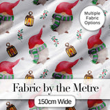 Cute Christmas Gnome Lantern Holly Berry Winter Seamless Pattern Digital Print Fabric by the Metre UK Sewing Quilting Textile