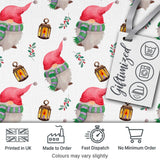 Cute Christmas Gnome Lantern Holly Berry Winter Seamless Pattern Digital Print Fabric by the Metre UK Sewing Quilting Textile