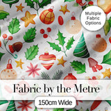 Festive Christmas Holly Star Ornament Heart Seamless Pattern Digital Print Fabric by the Metre UK Sewing Quilting Textile