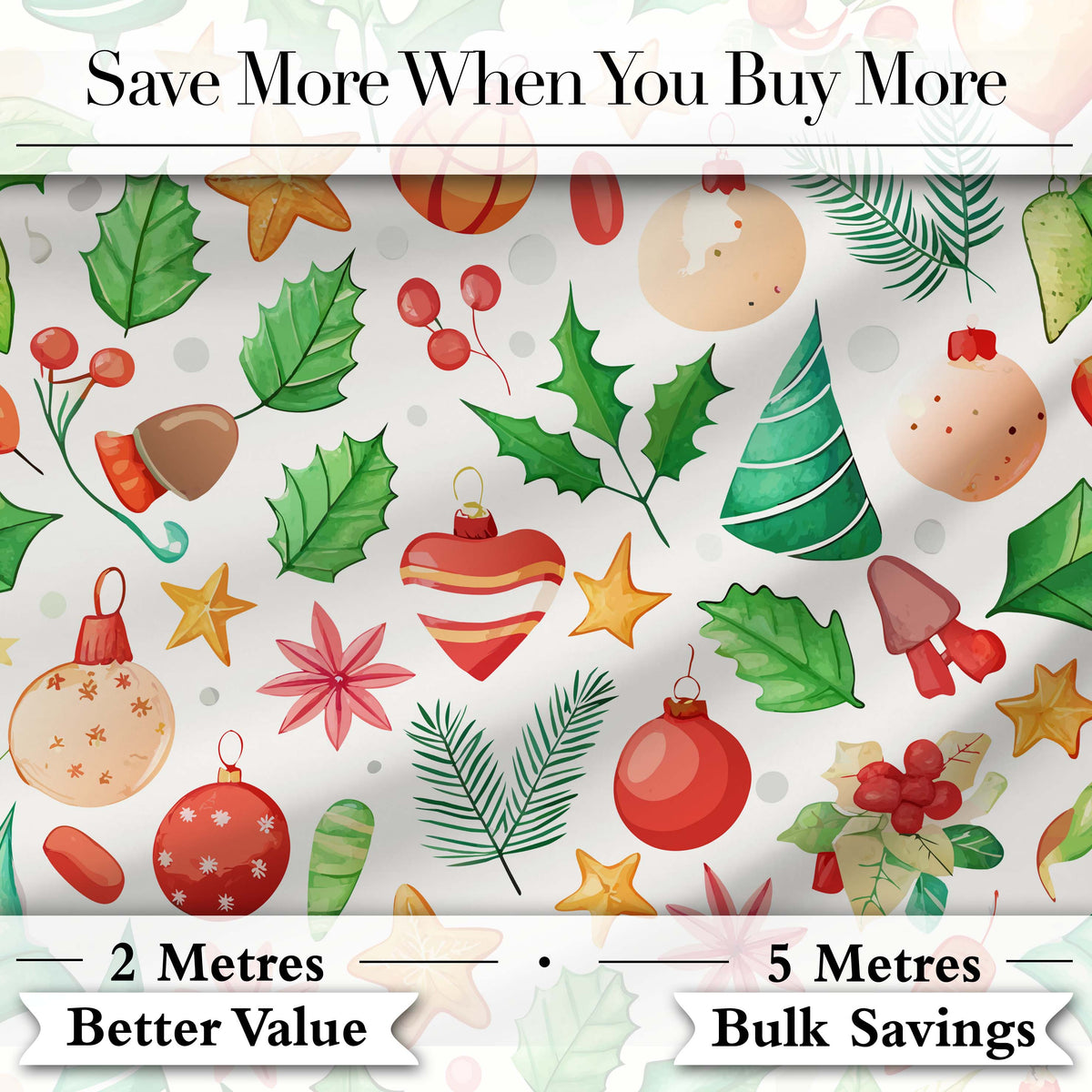 Festive Christmas Holly Star Ornament Heart Seamless Pattern Digital Print Fabric by the Metre UK Sewing Quilting Textile