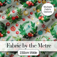 Watercolor Christmas Wreath Ornament Holly Berry Seamless Pattern Digital Print Fabric by the Metre UK Sewing Quilting Textile