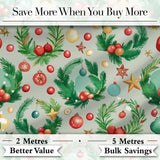 Watercolor Christmas Wreath Ornament Holly Berry Seamless Pattern Digital Print Fabric by the Metre UK Sewing Quilting Textile