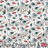Watercolor Winter Branch Pine Leaf Berry Natural Seamless Pattern Digital Print Fabric by the Metre UK Sewing Quilting Textile