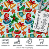 Cute Christmas Bells Gift Sock Holly Apple Seamless Pattern Digital Print Fabric by the Metre UK Sewing Quilting Textile