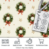 Watercolor Christmas Wreath Bow Pinecone Snowflake Seamless Pattern Digital Print Fabric by the Metre UK Sewing Quilting Textile