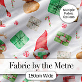 Cute Christmas Gnome Present Candy Cane Holiday Seamless Pattern Digital Print Fabric by the Metre UK Sewing Quilting Textile