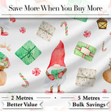 Cute Christmas Gnome Present Candy Cane Holiday Seamless Pattern Digital Print Fabric by the Metre UK Sewing Quilting Textile