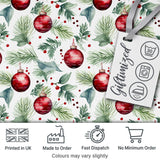 Watercolor Red Bauble Pine Leaf Berry Holiday Seamless Pattern Digital Print Fabric by the Metre UK Sewing Quilting Textile