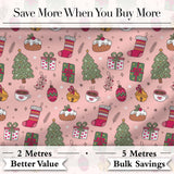 Cute Christmas Tree Cupcake Gift Ornament Pink Seamless Pattern Digital Print Fabric by the Metre UK Sewing Quilting Textile