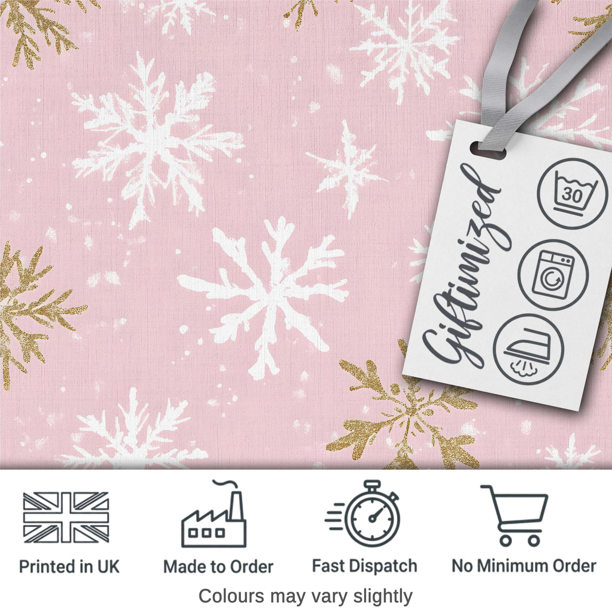 Soft Pink Snowflake Winter Holiday Seamless Pattern Digital Print Fabric by the Metre UK Sewing Quilting Textile