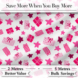 Cute Pink Gift Box Star Festive Seamless Pattern Digital Print Fabric by the Metre UK Sewing Quilting Textile