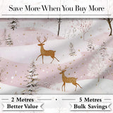 Winter Wonderland Deer Snowy Forest Pink Seamless Pattern Digital Print Fabric by the Metre UK Sewing Quilting Textile