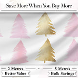 Minimal Pink and Gold Christmas Tree Modern Seamless Pattern Digital Print Fabric by the Metre UK Sewing Quilting Textile