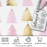 Minimal Pink and Gold Christmas Tree Modern Seamless Pattern Digital Print Fabric by the Metre UK Sewing Quilting Textile