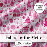 Cute Pink Christmas Icon Doodle Holiday Seamless Pattern Digital Print Fabric by the Metre UK Sewing Quilting Textile