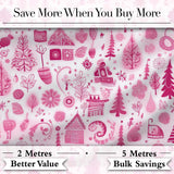 Cute Pink Christmas Icon Doodle Holiday Seamless Pattern Digital Print Fabric by the Metre UK Sewing Quilting Textile