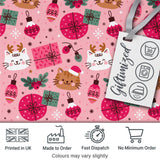 Cute Christmas Cats Gifts and Baubles Pink Festive Seamless Pattern Digital Print Fabric by the Metre UK Sewing Quilting Textile