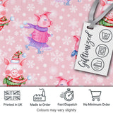 Cute Winter Pig Ice Skating Snowflake Seamless Pattern Digital Print Fabric by the Metre UK Sewing Quilting Textile