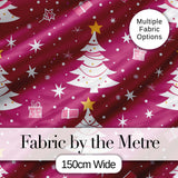 White Christmas Tree Stars Gift Pink Background Seamless Pattern Digital Print Fabric by the Metre UK Sewing Quilting Textile