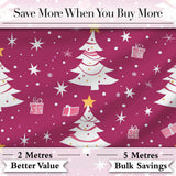 White Christmas Tree Stars Gift Pink Background Seamless Pattern Digital Print Fabric by the Metre UK Sewing Quilting Textile