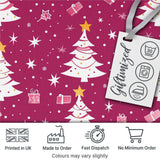 White Christmas Tree Stars Gift Pink Background Seamless Pattern Digital Print Fabric by the Metre UK Sewing Quilting Textile