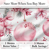 Elegant Pink Watercolor Floral Baubles Winter Holiday Seamless Pattern Digital Print Fabric by the Metre UK Sewing Quilting Textile