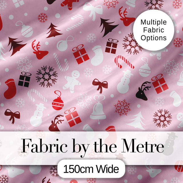 Cute Christmas  Snowman Reindeer Candy Seamless Pattern Digital Print Fabric by the Metre UK Sewing Quilting Textile