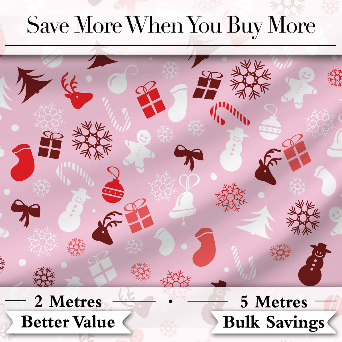 Cute Christmas  Snowman Reindeer Candy Seamless Pattern Digital Print Fabric by the Metre UK Sewing Quilting Textile