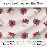 Poinsettia Flower Christmas Bell Holly Seamless Pattern Digital Print Fabric by the Metre UK Sewing Quilting Textile