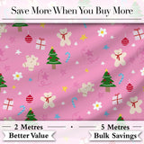 Cute Christmas Teddy Gingerbread Tree Candy Seamless Pattern Digital Print Fabric by the Metre UK Sewing Quilting Textile