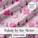 Cute Pink Christmas Gifts Candy Cane Snowflake Seamless Pattern Digital Print Fabric by the Metre UK Sewing Quilting Textile