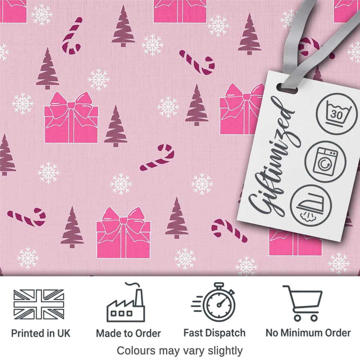 Cute Pink Christmas Gifts Candy Cane Snowflake Seamless Pattern Digital Print Fabric by the Metre UK Sewing Quilting Textile