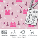 Cute Pink Christmas Gifts Candy Cane Snowflake Seamless Pattern Digital Print Fabric by the Metre UK Sewing Quilting Textile