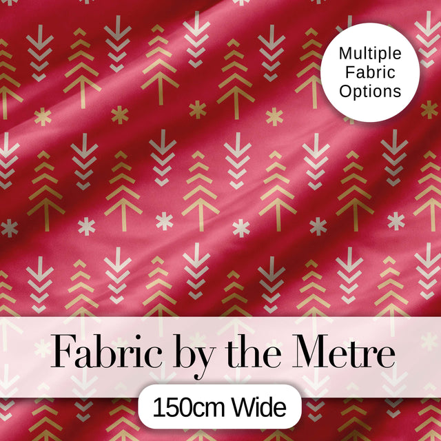 Minimalist Christmas Tree Arrow Pattern Red Gold Festive Seamless Pattern Digital Print Fabric by the Metre UK Sewing Quilting Textile