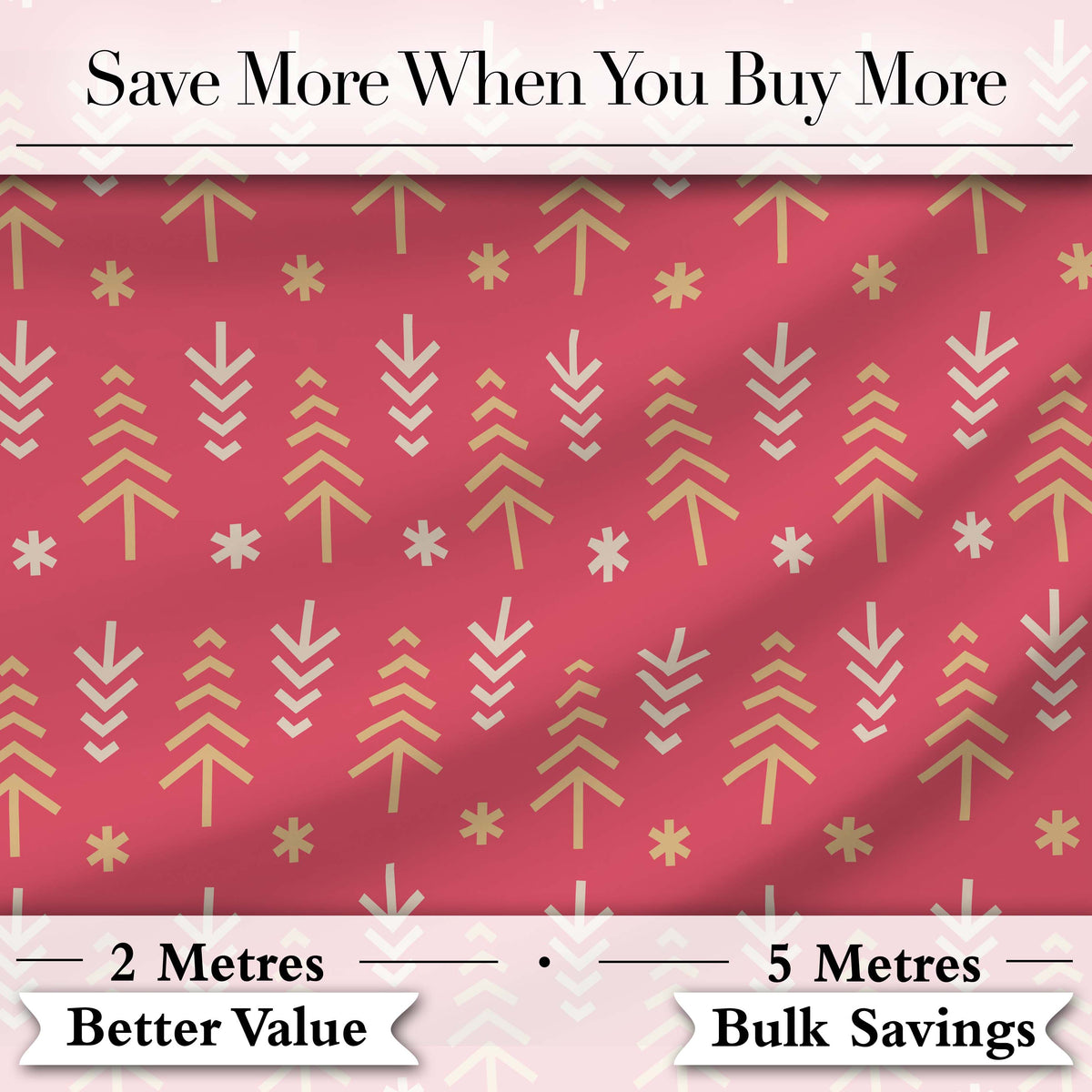 Minimalist Christmas Tree Arrow Pattern Red Gold Festive Seamless Pattern Digital Print Fabric by the Metre UK Sewing Quilting Textile