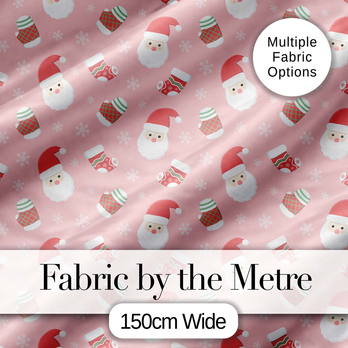 Cute Santa Claus Mittens Socks Christmas Seamless Pattern Digital Print Fabric by the Metre UK Sewing Quilting Textile