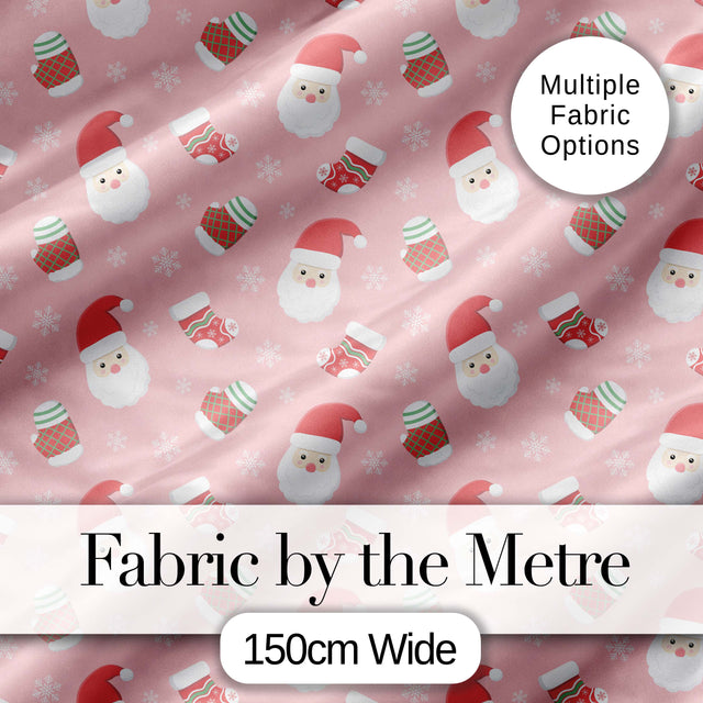 Cute Santa Claus Mittens Socks Christmas Seamless Pattern Digital Print Fabric by the Metre UK Sewing Quilting Textile