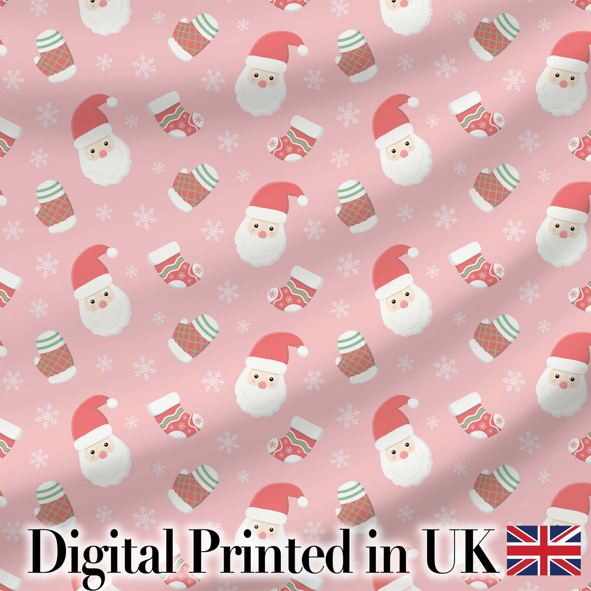 Cute Santa Claus Mittens Socks Christmas Seamless Pattern Digital Print Fabric by the Metre UK Sewing Quilting Textile