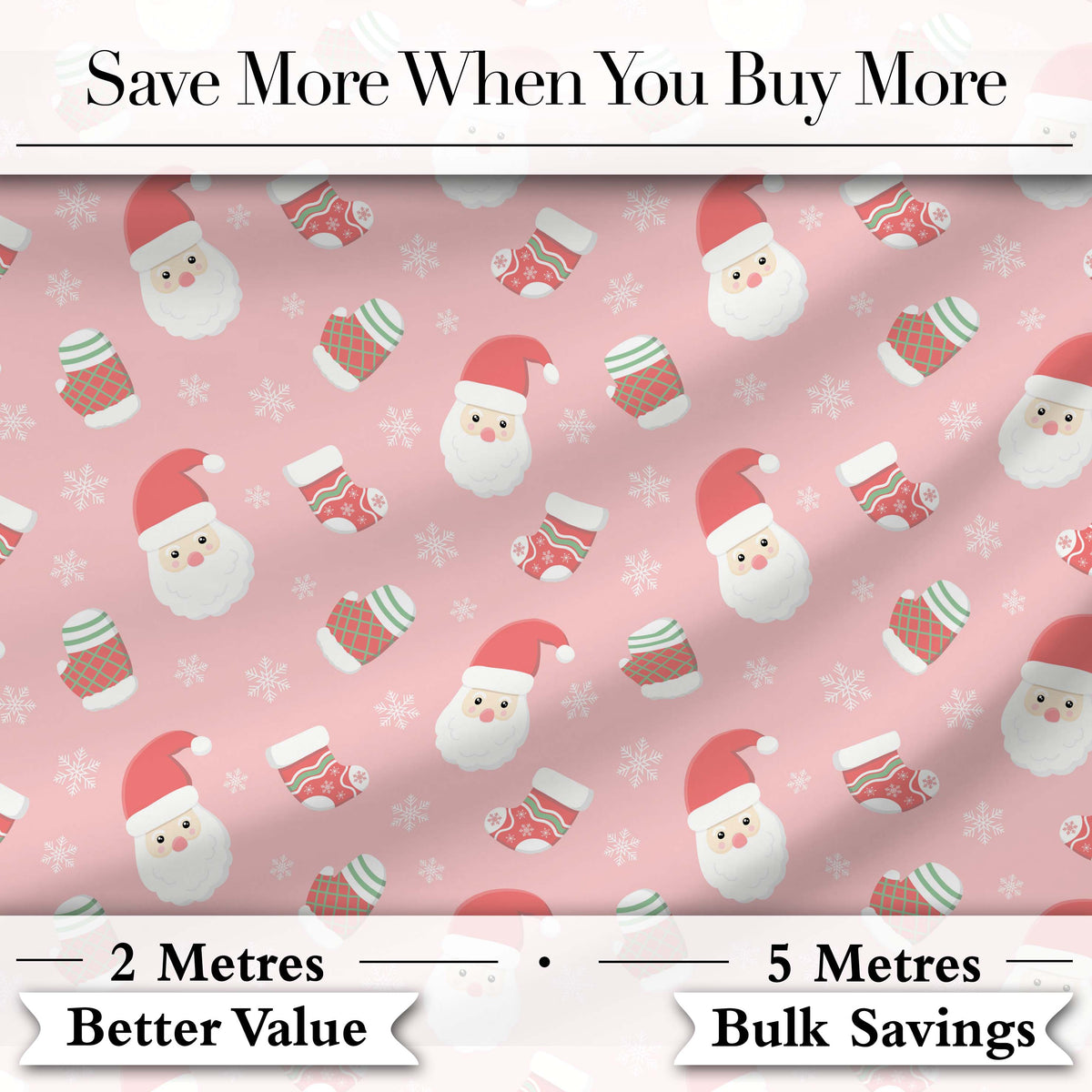 Cute Santa Claus Mittens Socks Christmas Seamless Pattern Digital Print Fabric by the Metre UK Sewing Quilting Textile