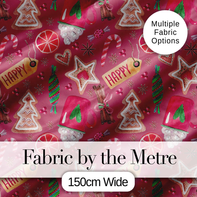 Watercolor Christmas Sweets Candy Cookie Festive Seamless Pattern Digital Print Fabric by the Metre UK Sewing Quilting Textile