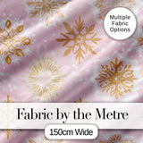 Elegant Gold Snowflake Pink Background Seamless Pattern Digital Print Fabric by the Metre UK Sewing Quilting Textile