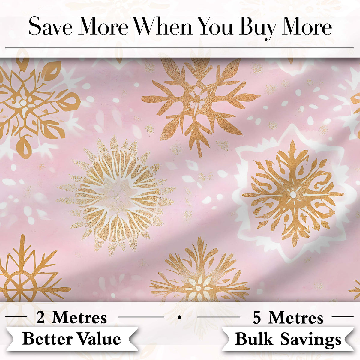 Elegant Gold Snowflake Pink Background Seamless Pattern Digital Print Fabric by the Metre UK Sewing Quilting Textile