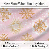 Elegant Gold Snowflake Pink Background Seamless Pattern Digital Print Fabric by the Metre UK Sewing Quilting Textile