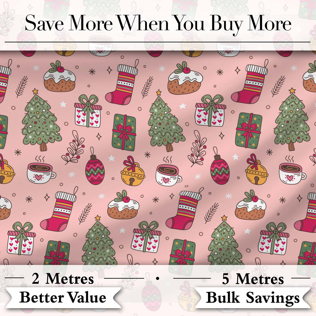 Cute Christmas Coffee Cake Tree Ornament Seamless Pattern Digital Print Fabric by the Metre UK Sewing Quilting Textile