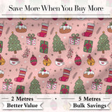 Cute Christmas Coffee Cake Tree Ornament Seamless Pattern Digital Print Fabric by the Metre UK Sewing Quilting Textile