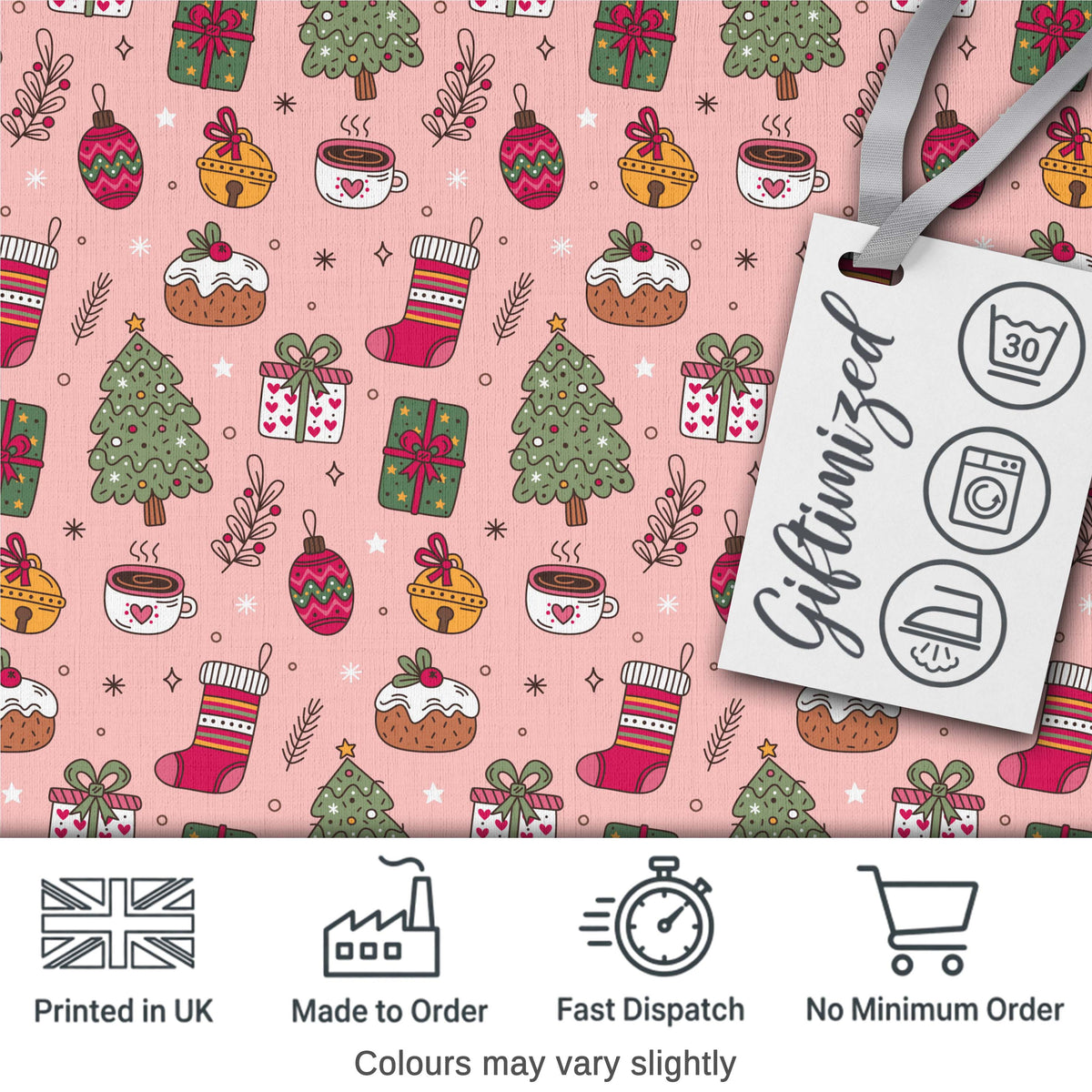 Cute Christmas Coffee Cake Tree Ornament Seamless Pattern Digital Print Fabric by the Metre UK Sewing Quilting Textile