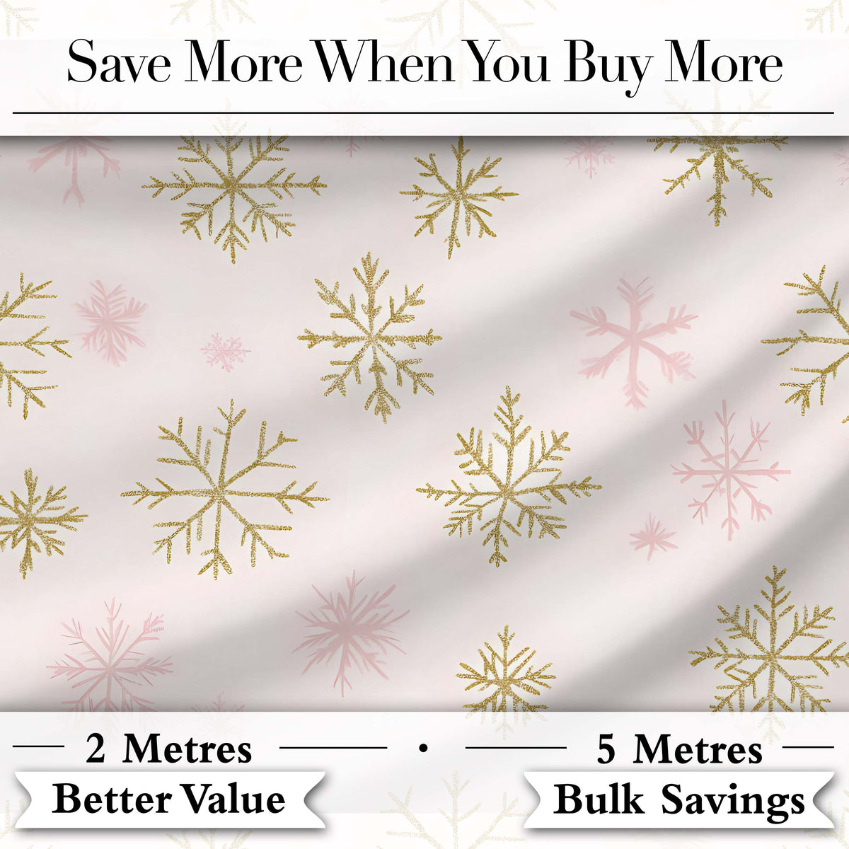 Elegant Gold Snowflake White Pink Seamless Pattern Digital Print Fabric by the Metre UK Sewing Quilting Textile