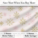 Elegant Gold Snowflake White Pink Seamless Pattern Digital Print Fabric by the Metre UK Sewing Quilting Textile