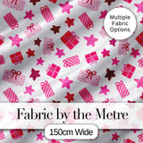Cute Pink Gift Box Star Festive Seamless Pattern Digital Print Fabric by the Metre UK Sewing Quilting Textile